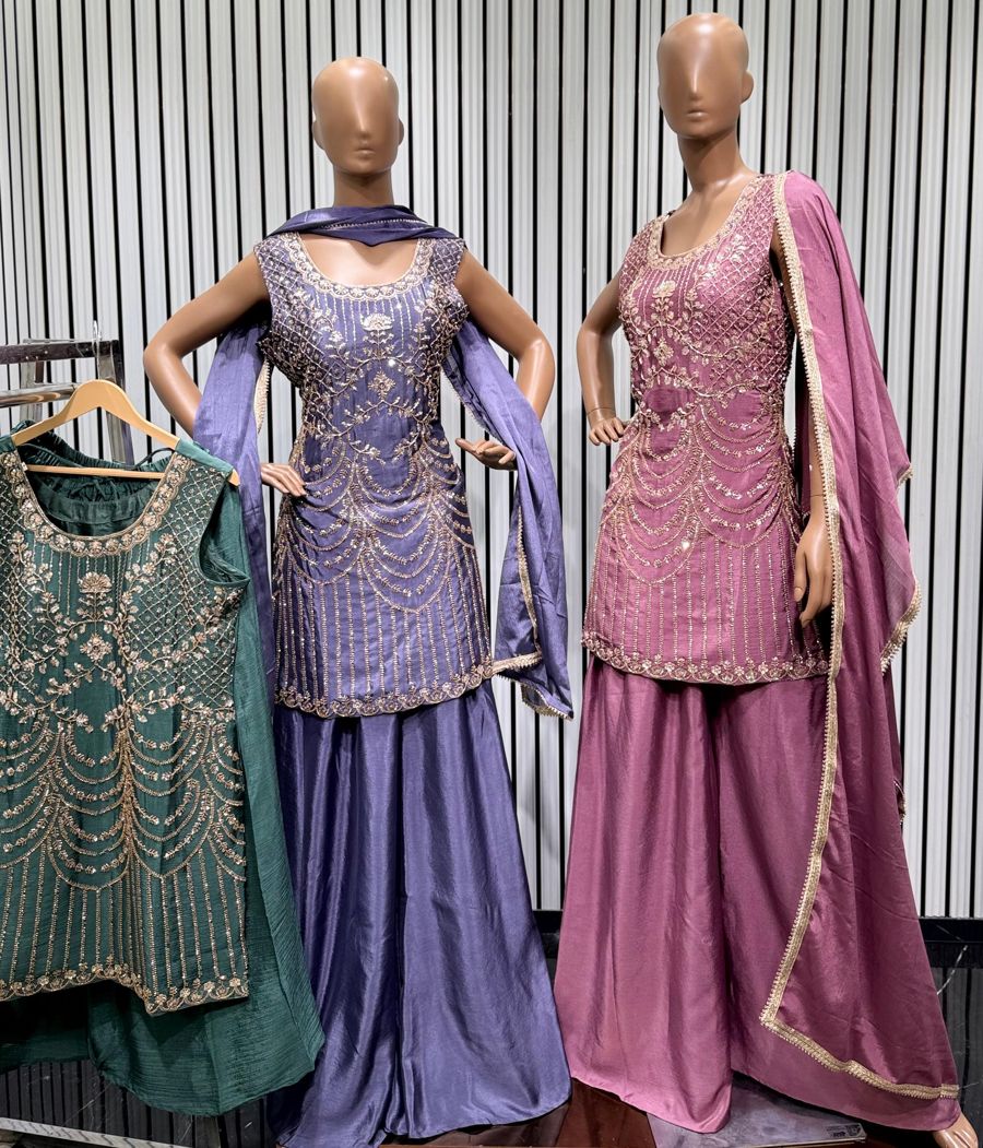 Periwinkle and mauve waterfall sharara sets